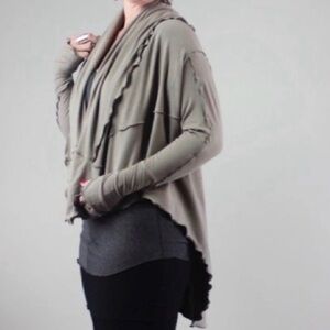 Angelrox wrap Cárdigan One Size Brown Knit Draped Long Sleeves Pockets Stretch